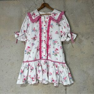 Rareraw white pink floral dainty Peter Pan collar boxy mini dress small
